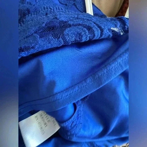 TADASHI SHOJI Dress Embroidered Sheath V Neck Lace Scallop Royal Blue Size 12 - Picture 8 of 16